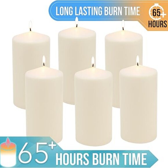Stonebriar 6, Tall 3 x 6 Inch 65 Hour Long Burning Unscented Ivory Wax Pillar - Picture 1 of 4